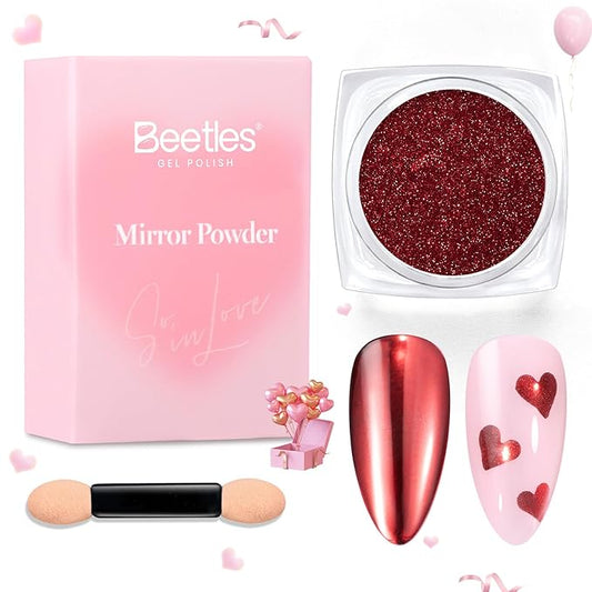 Beetles Red Chrome Nail Powder Mirror Effect Chrome Powder for Nails Metallic Red Gel Polish Nail Art DIY Decoration Valentine's Day Gifts for Women