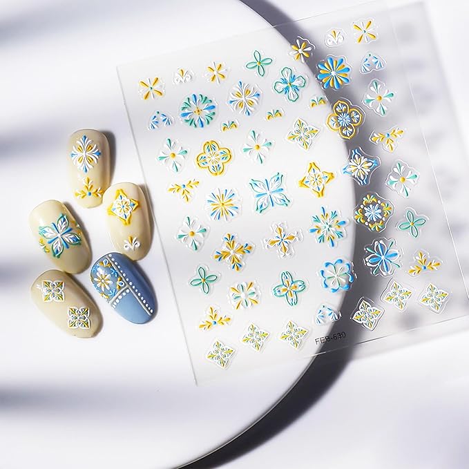 4-Sheet 3D Nail Art Stickers Set – Cute Ducks, Bohemian Patterns, Celestial Magic & Elegant Camellias – 160-200 Pre-Cut Self-Adhesive Nail Decals for DIY & Salon Manicures
