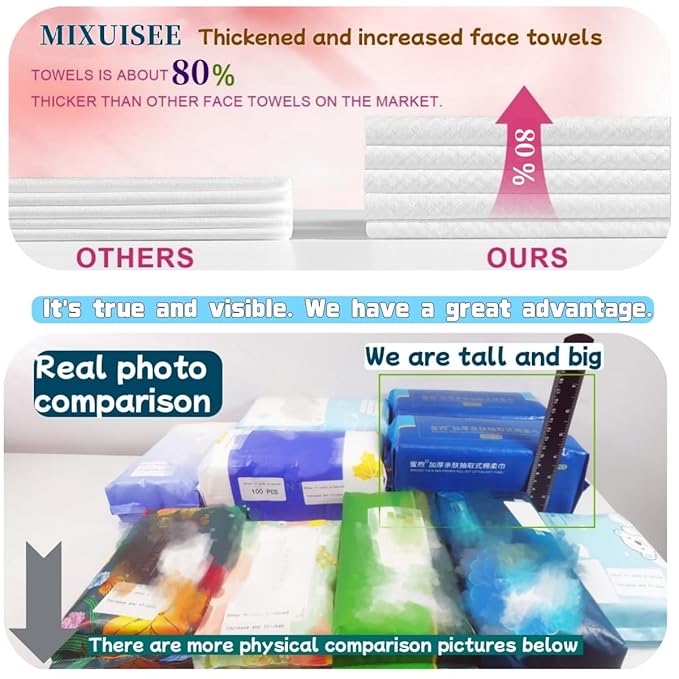 Disposable face towel. MIXUISEE thick and soft face towels. 100% cotton face cloths.facial towels 150% thickness.Remove makeup and cleansing.Suitable for sensitive skin. (Extra thick 420 pieces)