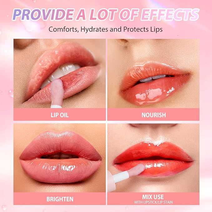 LANGMANNI Lip Oil,No-Sticky Gloss Lip Balm Lip Care,Fruit Flavoured Lip Oil For Dry Lip's Moisturizing Hydrating And Nourishing (Strawberry+Coco)