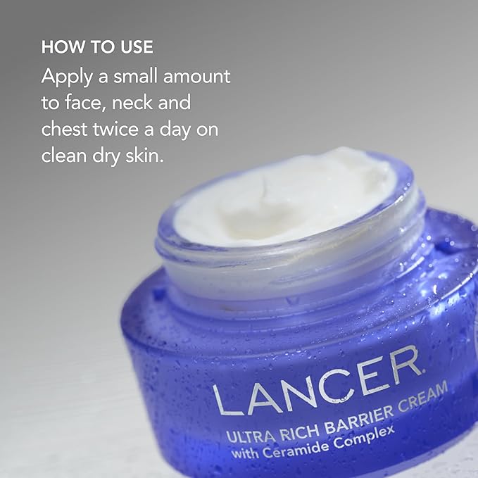 Lancer Ultra Rich Barrier Cream with Ceramide and Jojoba, Intense Moisturizing Skin Barrier Repair Cream for Dry Skin and Wrinkles (1.7 oz)