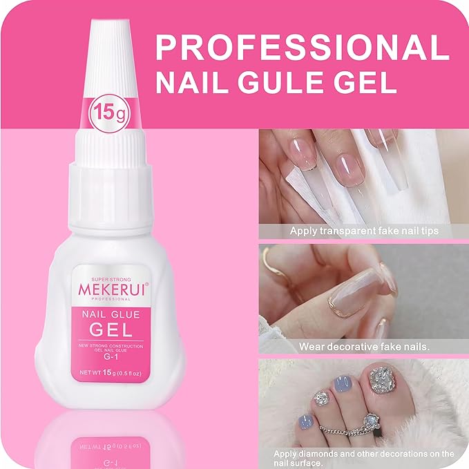 Mekerui Super Strong Nail Glue Gel for Press on Nails,Drip and Clog Proof,7S Quickly Dry Without UV Light,Long-Lasting 30+Days,Waterproof Beauty Secret Professional Salon Quality