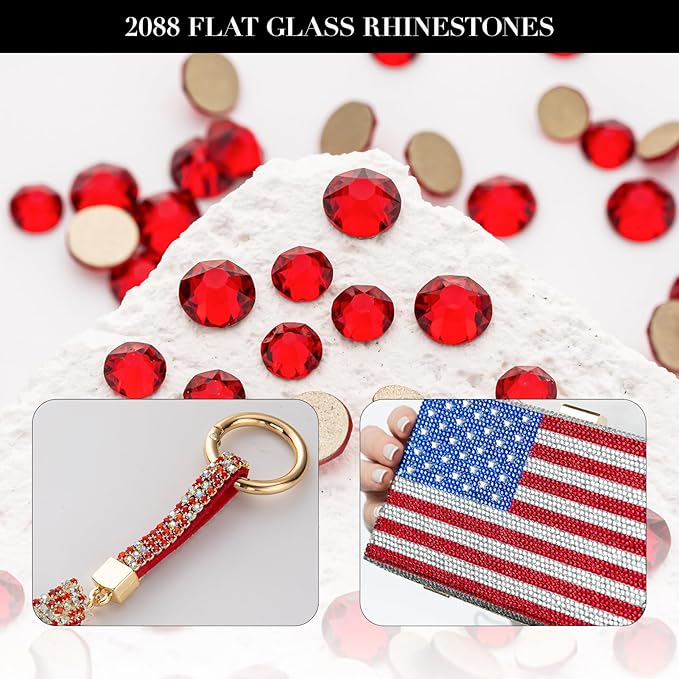 Novani Dark Red Rhinestones 1440pcs Flat Back Round Rhinestone Style 2088 Sparkly Crystal Gemstones for Nail Art and Crafting SS20,4.6-4.8mm