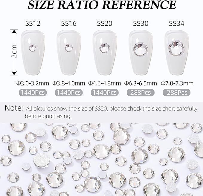 Meibite Crystal Clear Flatback Rhinestones, Glass Rhinestones for Nail Art and Craft, Glue Fix, Loose Crystal Gemstones(Crystal, SS16, 1440pcs, 3.8-4.0mm)