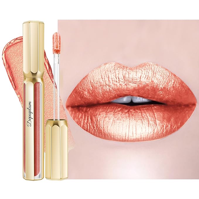 Depuplum Peach Red Lipsticks for Women Metallic Lipstick Long Lasting Non Stick Cup Lip Gloss, Shimmer Lightweight Hydrating Full Coverage Lip Color, DP115 Juice Box