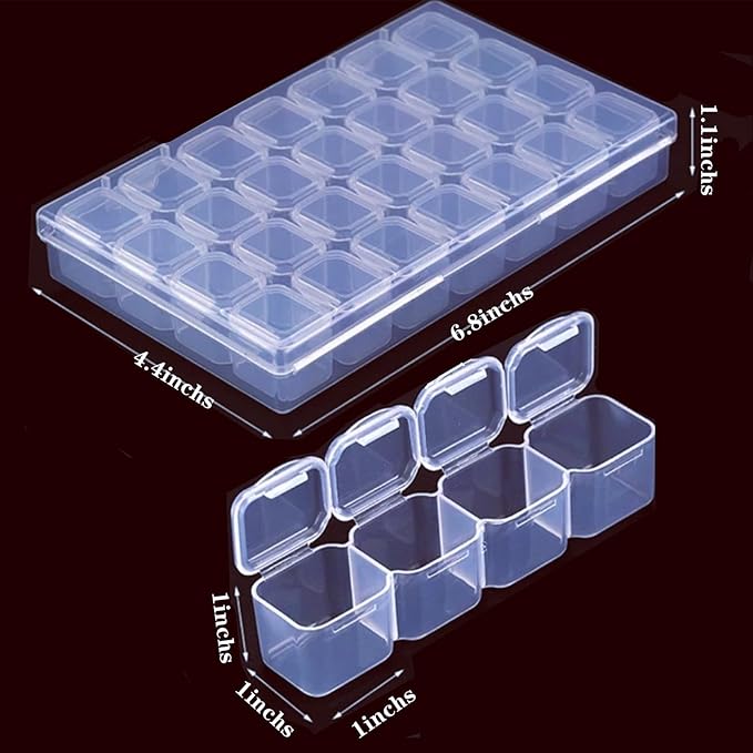 SJZQ 2 Pack 28 Grid Plastic Diamond Painting Organizer, Small Bead Storage Containers with Removable Compartments for Jewelry, Ear Studs, Pigment Sand, Diamond Art & Small Items