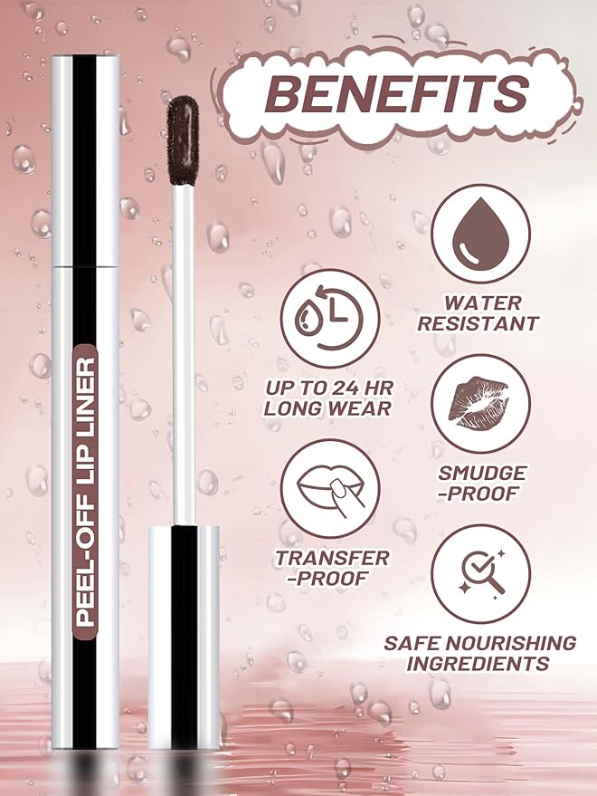 QCMME Lip Stain Peel Off Lip Liner Stain with Tweezer, Long Lasting Matte Lip Tint Tattoo, Highly Pigmented Color Lip Makeup, Waterproof Lipstick, Transfer-proof Lipstain for Women, Neutral Mauve