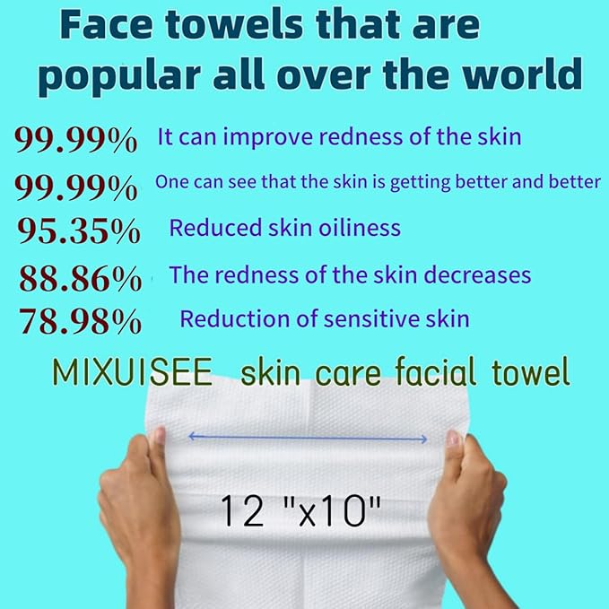 Disposable face towel, MIXUISEE thick and soft face towels. 100% cotton face cloths, facial towels 150% thickness. Increased size: 12 "x10", Makeup removal and cleaning (Extra thick 60 PCS)
