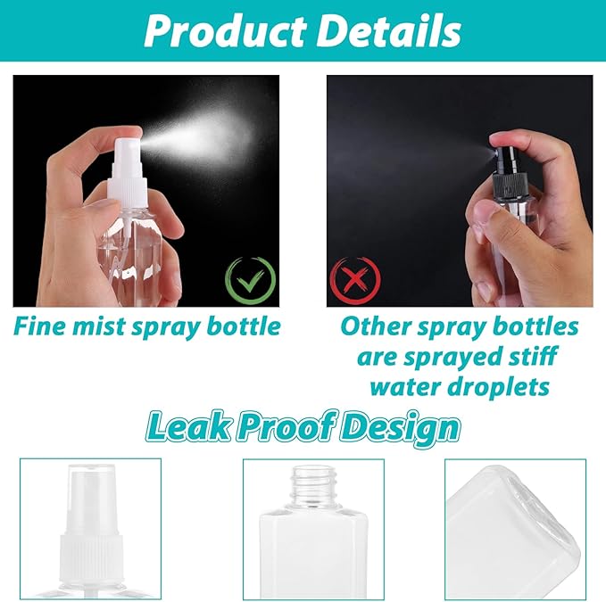 QTLCOHD 100 Pack 2 Oz Mini Travel Size Spray Bottles with Cap Clear Perfume Bottles Refillable Empty Tiny Spray Bottle for Perfume Liquids Essential Oils