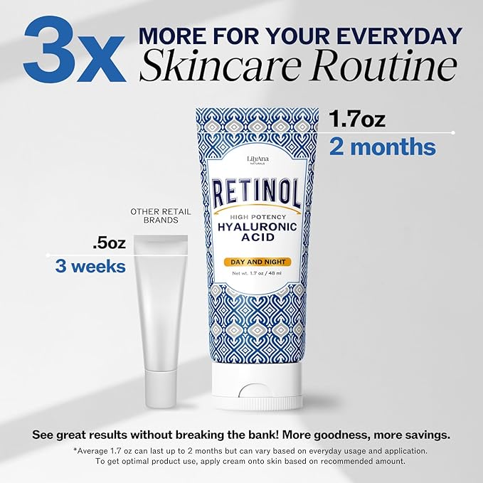LilyAna Naturals Anti Aging Retinol Face Cream for Women – Wrinkle & Neck Cream for Firming, Retinol Moisturizer for Face with Hyaluronic Acid, Hydrating Night Cream for Fine Lines, Collagen Boost