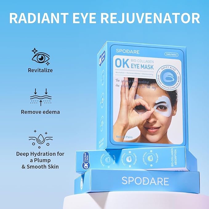 OK Shape Eye Masks, 360° Fit Under Eye Patches with Retinol and Collagen, Firming & Hydrating Eye Mask for Wrinkles and Puffy Eyes, Self Care Gifts for Women - 6 Pairs, Happy Blue