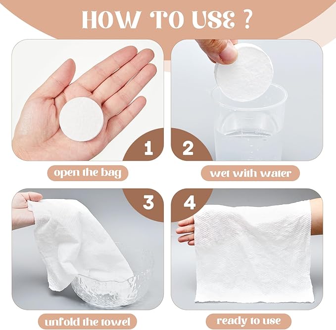 Tellingyou Larger Compressed Towel Bulk 14 x 10'' Thicker Disposable Face Washcloths, Portable Coin Tissues Cotton Wipe Tablets Travel Size Individual Wrap for Travel Homeless Hand Clean