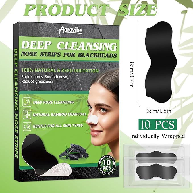 Blackhead Remover Strip, Deep Cleansing Charcoal Strips, Powerfully Absorbs Blackheads, Whiteheads & Oil-control Nose Strip, Nose Pore Strips for Unisex & All Skin Types