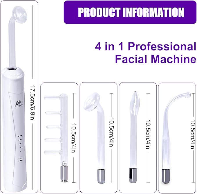 Wireless Lift Wand Professional High Frequency Facial Wand Machine Includes 4 Electrodes,Therapy Wand - Xenon Gas Diminish Wrinkles, Scars, Dark Circles, Breakthrough Device for Beauty (White)