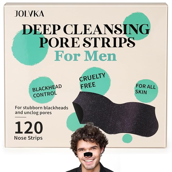 JOLVKA Blackhead Remover Pore Strips For Men, (120 Strips) Deep Cleansing Nose Strips - Charcoal Pore Strips - Unclogs Pores