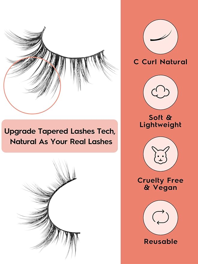 Manga Lashes - Wispy Anime Eyelashes, Natural Look, 3D Volume, 14mm, Thin Band, C Curl, 7 Pair Pack