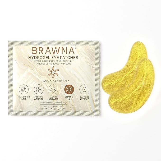 BRAWNA Under Eye Patches – Hydrogel Masks with Retinol, Hyaluronic Acid, Collagen & Caffeine – For Puffy Eyes, Dark Circles, Wrinkles & Fine Lines – Gift Set – 24 Pairs