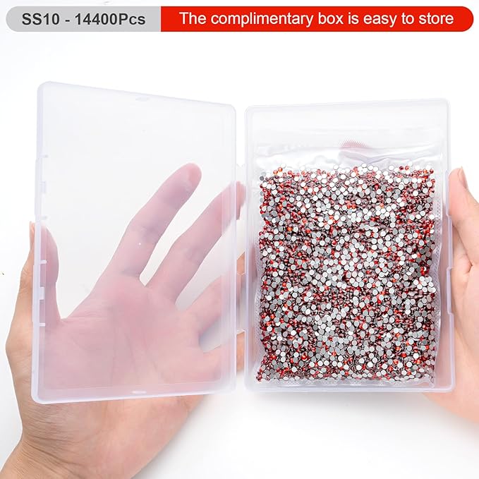 MEIBITE Flatback Rhinestones Bulk, 14400PCS Lt.siam Rhinestones for Clothes DIY Decoration Crafts, Lt.siam, SS10, 2.7-2.9mm