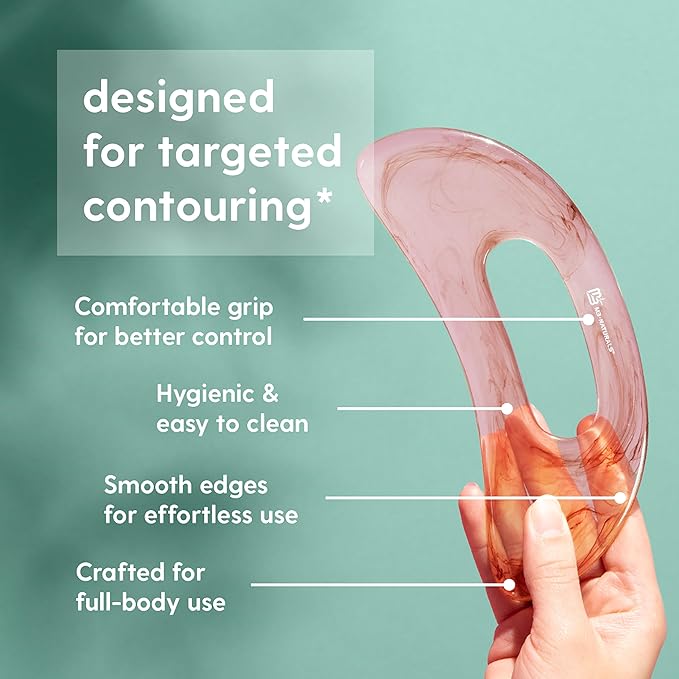 M3 Naturals Large Body Gua Sha Tool for Lymphatic Drainage, Cellulite, Sculpting and Sore Muscles, Grip-Friendly with Smooth Resin & Ergonomic Design for Jawline, Neck, Thighs and Stomach Pink