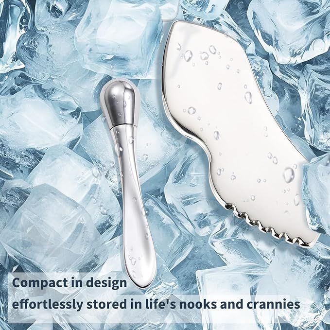 annrose Stainless Steel GuaSha Tool & Eye Cream Applicator Facial Tools, Metal Detail Guasha for Face Neck, Eye Massager Tool, Lymphatic Drainage Face Massage Tool, Skin Care Gift