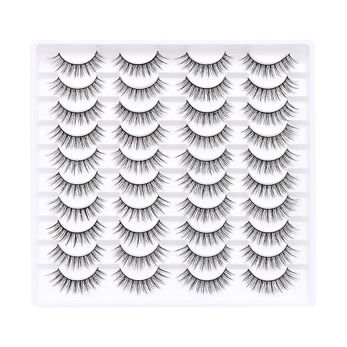 False Eyelashes 20 Pairs Wispy Lashes Faux Mink Lashes 14mm 3D Fluffy Cat Eye Lashes （style 20-059)