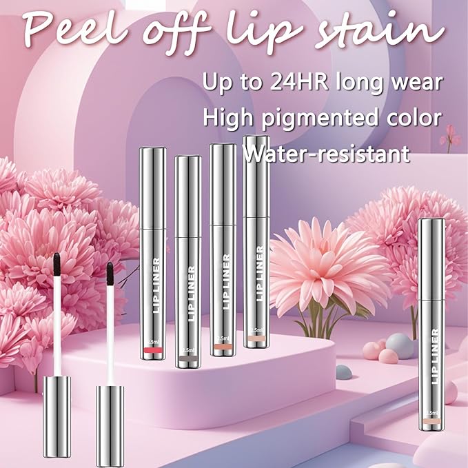 4PCS Peel Off Lip Stain, Red Matte Liquid Lipstick Lip Stain Long Lasting Waterproof for Women,Non-stick Cup Lipstick Peel Off Highly Pigmented