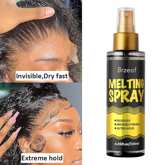 Brzeaf Lace Melting Spray and Holding Spray(120ml), Extreme Hold & Glueless, Melting Spray for Lace Wigs, Strong Natural Finishing Hold, Dries Quickly, Wig Melting Spray & Hair Adhesive for Wigs