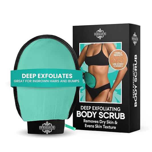 Dermasuri - Deep Exfoliating Glove - Korean Exfoliating Mitt - Body Scrubber for Shower - Buffs Dry & Dead Skin - Keratosis Pilaris Treatment Scrub - Skin Exfoliator for Men & Women - Teal Mitt