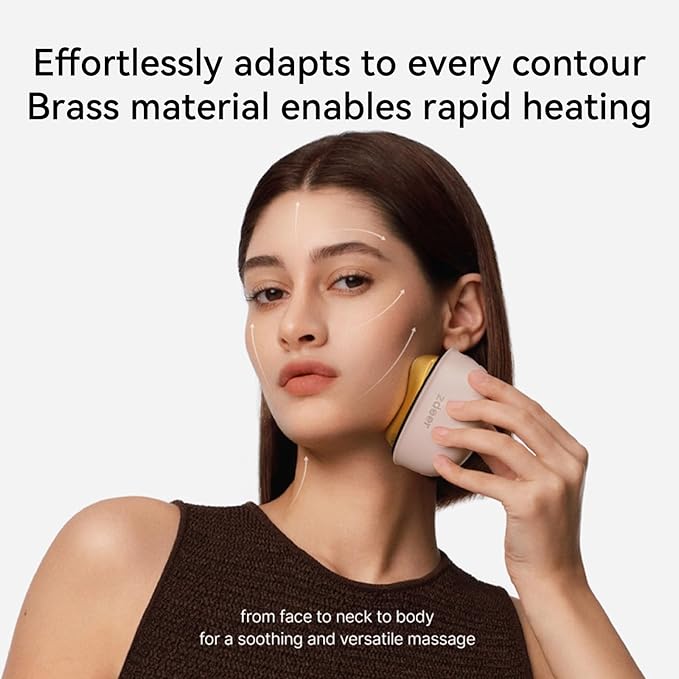 LED Red Light Therapy for Face & Neck Massager Facial Care Device – Electric Gua Sha Brass Tool with Heat & Vibration for Firming, Sculpting & Skincare, Pink