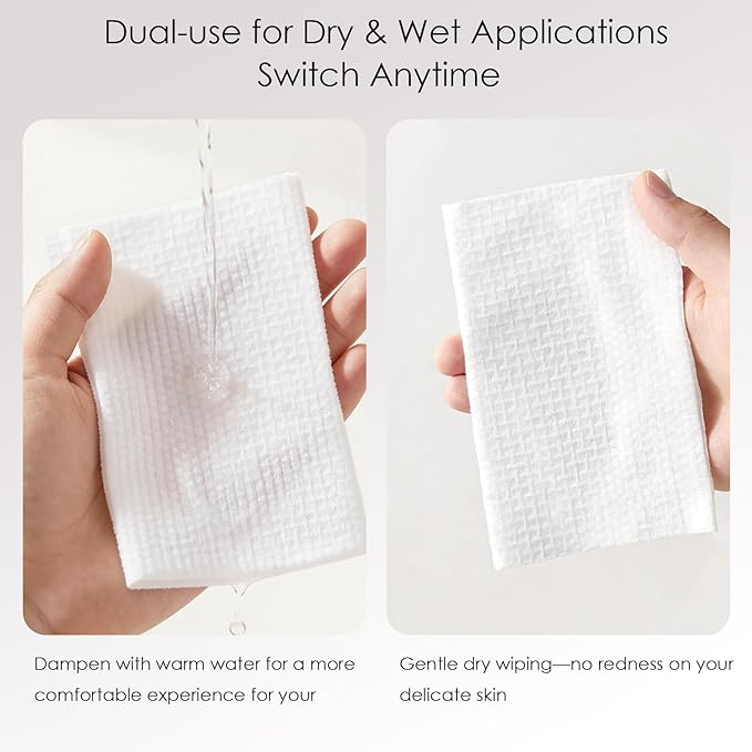 Lyun Cloudlet Disposable Face Towels XL, 10"x12" Ultra Soft & Thick Dry Wipes, Makeup Remover & Facial Cleansing Towels for Sensitive Skin, 50 Count, 2 Pack