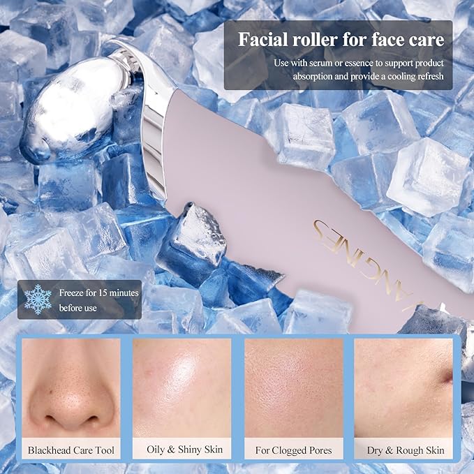 Vangines Blackhead Scraper Tool & Skin Scrubber Face Spatula for Blackhead Removal, Pore Cleaning, with Cooling Ice Roller & 2 Silicone Brush Heads (Berry Mauve)