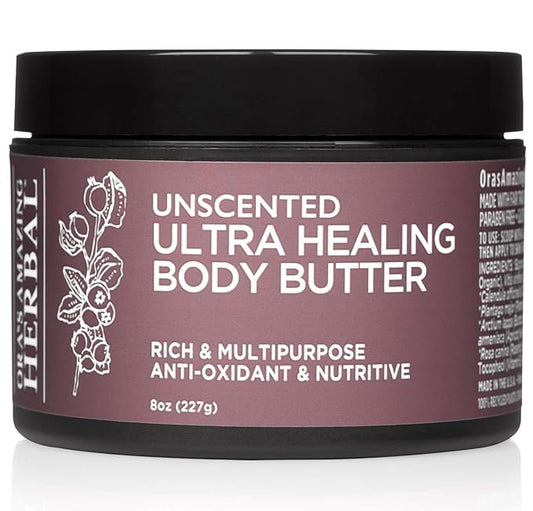 Ora's Amazing Herbal Ultra Healing Body Butter, Intensive Unscented Moisturizer For Dry Skin, Fragrance Free Skin Cream, 8 oz Large