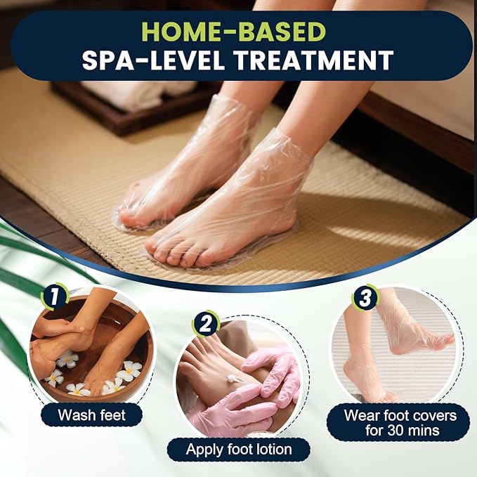 TEAWOO 200PCS Plastic Foot Covers for Feet, Leak-Proof Plastic Foot Masks for Moisturizing Feet, Pedicure & Foot Care, 200 Stickers for Snug Closure Included (Fits up to USA 13)