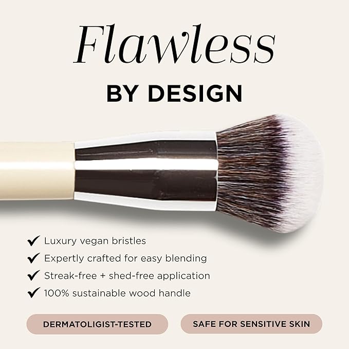 HALEYS Kabuki Makeup Brush – Vegan Foundation Brush for Liquid, Cream & Powder, Seamless Blending Face Brush for Concealer, Blush & Setting Powder, Airbrush Finish, Dermatologist-Tested