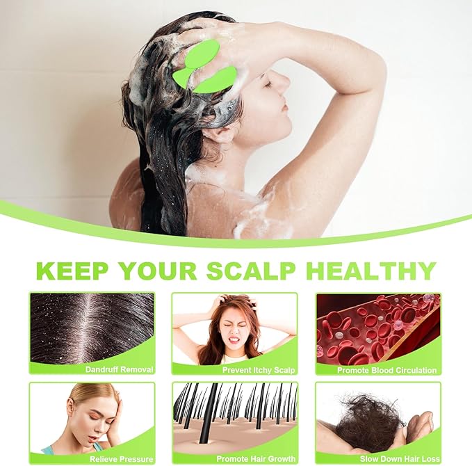 Meartchy Silicone Scalp Massager Shampoo Brush, Scalp Brush for Hair Growth & Dandruff Removal, Hair Scrubber Scalp Stimulator Exfoliator Brush with Soft Bristles for Wet Dry Scalp Care (Green)