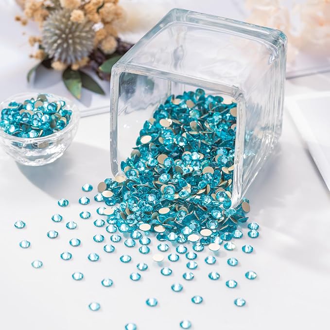 Meibite Aquamarine Flatback Rhinestones, Glass Rhinestones for Nail Art and Craft, Glue Fix, Loose Crystal Gemstones(Aquamarine, SS16, 1440pcs, 3.8-4.0mm)