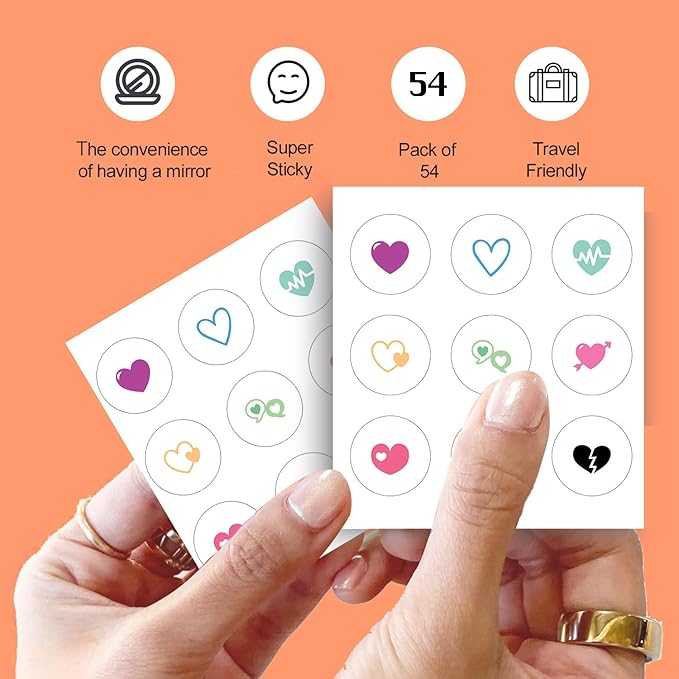 Acne Pimple Patches for Face 54 Count with Mirror Case for Day & Night Use - Hydrocolloid Pimple Pads, Emoji-Themed Blemish Dots, Clear Skin Treatment (Heart)