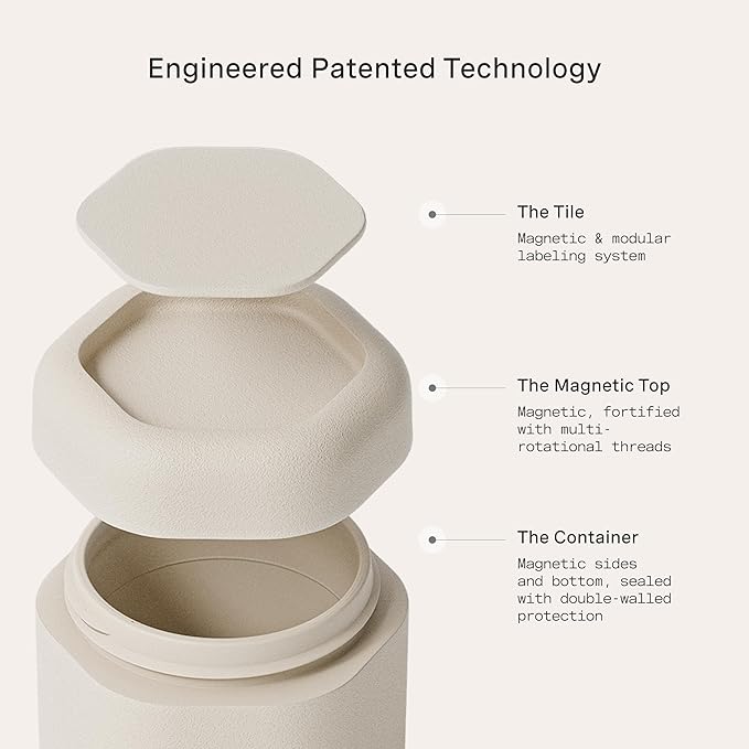 Cadence Travel Containers - Core Skincare Set - Magnetic Containers with Lids,2 Small (0.56oz) & 3 Medium (1.32oz) - Cleanser, Moisturizer, Serum, Makeup Remover & Sun Icon Labels - Sand