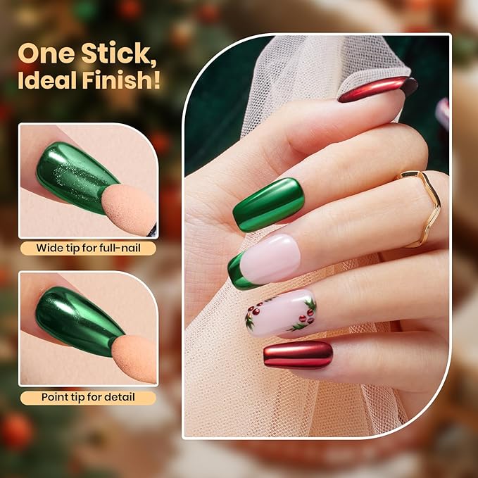 Beetles Chrome Nail Powder 2 Colors Mirror Effect Red Green Metallic Cromer Powder for Nail Solid Pigment Nails Art Decoration Glitter Manicure Design Gift for Women