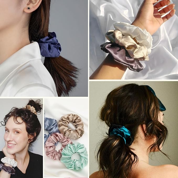 LILYSILK Silk Scrunchies and Ponytail Holders for Frizz & Breakage Prevention, 100% Mulberry Silk, Elastic Hair Ties, 15Pc, Random Color