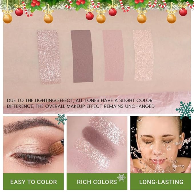 HHLOTH 4 Colors Plum Nude Brown Champagne Rose Gold Eye Shadow Powder Palette Makeup, Neutral Matte Shimmer Cream Eyeshadow Palette for Old Women Highly Pigmented Waterproof, paleta de sombras de ojos