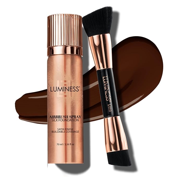 LUMINESS Face Time All In One Makeup Kit - Includes Face Palette, Airbrush Foundation, and Makeup Brush - Long-Wearing, Silky, Soft, Easy to Blend, 3-PC Make Up Set (16 - Light Rich)