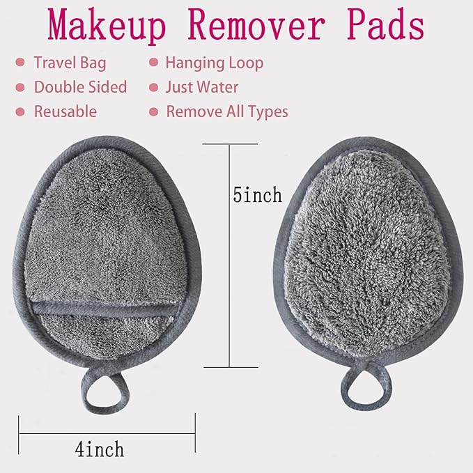 Reusable Makeup Remover Pads Soft Makeup Remover Cloths Washable Facial Makeup Cleansing Pads for Face,Lip,Eyes Grey 6PCS