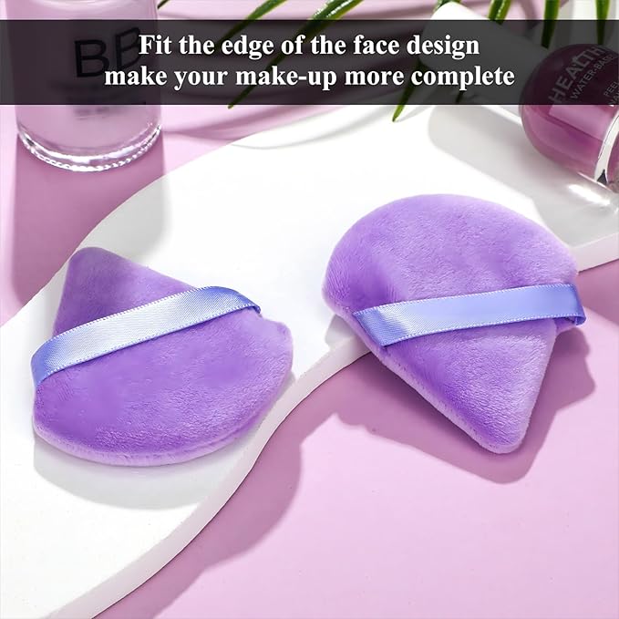 Maitys 12 Pcs Powder Puff Triangle for Face Makeup Cosmetic Loose Powder Puff Velour Soft Body Washable Reusable Foundation Sponge Wet Dry Makeup Tool for Women(Small,Purple)