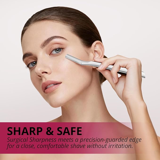 Mistfree Dermaplane Razor for Women Face, Eyebrow Razor for Women & Men, Professional Metal Dermaplaning Tool with 12PCS Refill Blades, Reusable Face Razor for Exfoliation & Peach Fuzz Removal