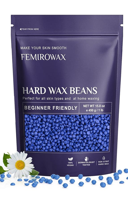 FEMIROWAX Wax Beads, 1lb Hard Wax Beans for Hair Removal Sensitive Skin with Chamomile Formula Waxing Beads for Full Body Brazilian Bikini Face Eyebrow at Home Wax Refill for Women Men