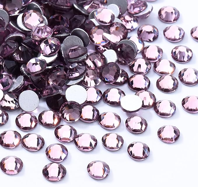 Meibite Light Amethyst Flatback Rhinestones, Glass Rhinestones for Nail Art and Craft, Glue Fix, Loose Crystal Gemstones(Lt.Amethyst, SS30, 288pcs, 6.4-6.6mm)