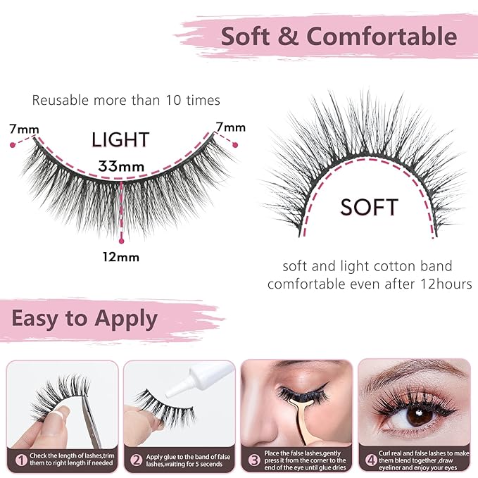 SONAFEEL False Lashes Natural Look Eye Lashes Pack Short Natural Eyelashes Wispy Strip Lashes Small Crisscross Daily Fake Eyelashes Reusable Faux 3d Mink Lashes Pestañas Postizas Naturales