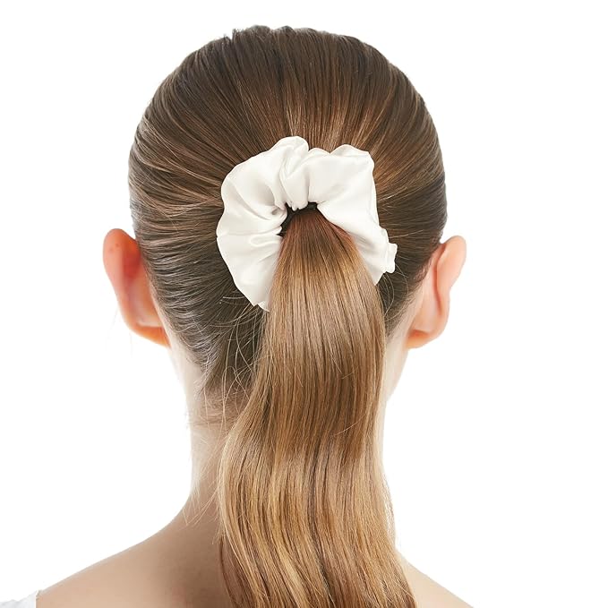 LilySilk Hair Tie, 100% Mulberry Silk Hair Scrunchies for Frizz & Breakage Prevention, Elastic Silk Ponytail Holders, 1Pc, Ivory