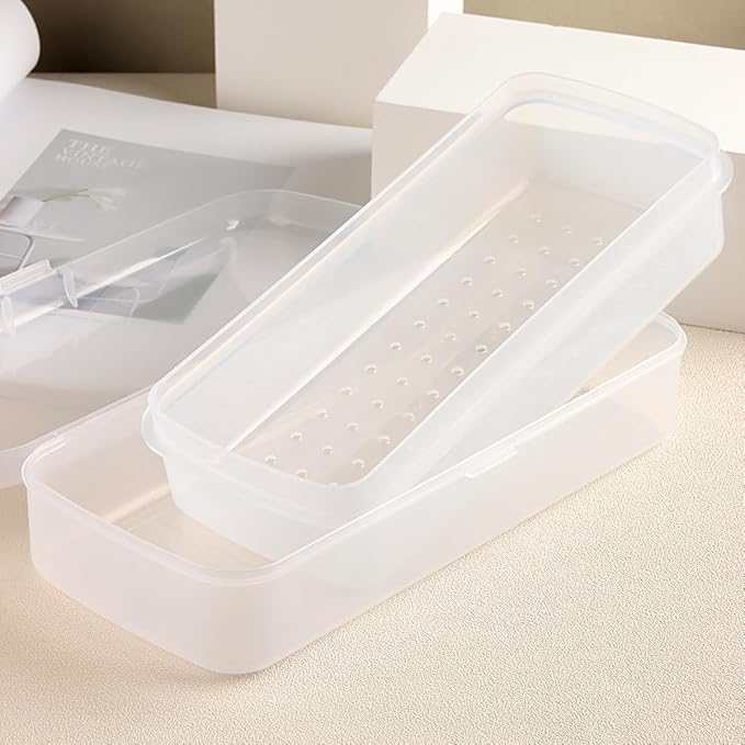 FSpronail Nail Tool Sterilizer Box, Fully Transparent Disinfection Container Tray for Nail Tools Organizer with Strainer for Tweezers Manicure Equipment Nails Salon Supplies Art Accessories - White